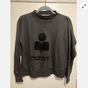 Isabel Marant Etoile Long Sleeve Top Black Mock Necklace 100% Linen Size S/M